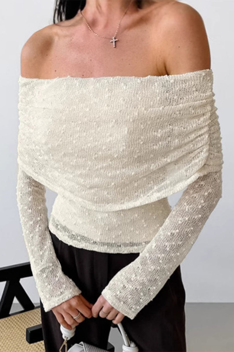 Sexy Solid Color Jacquard Off Shoulder Tops