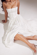 Elegant Solid Color Patchwork Square Neck Sling Dresses