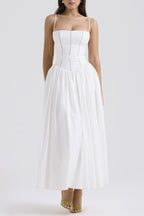 Elegant Solid Color Patchwork Square Neck Sling Dresses