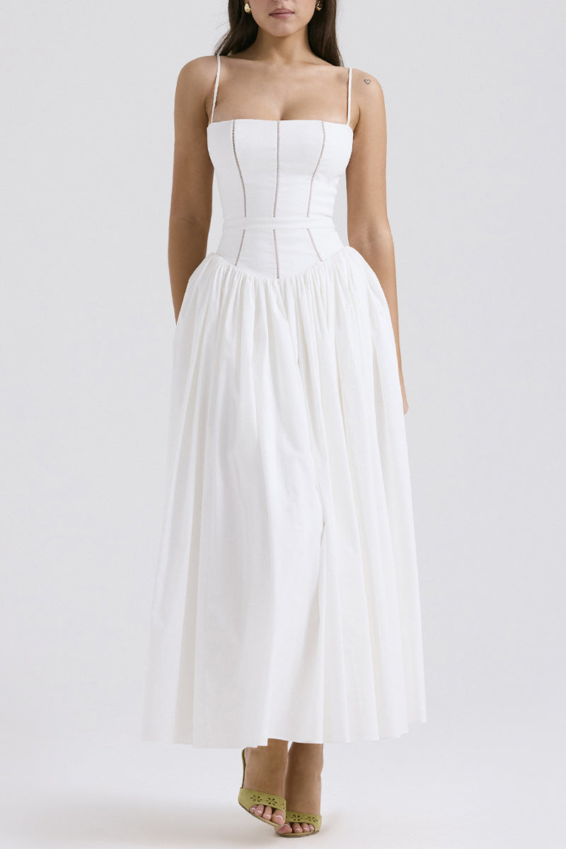 Elegant Solid Color Patchwork Square Neck Sling Dresses