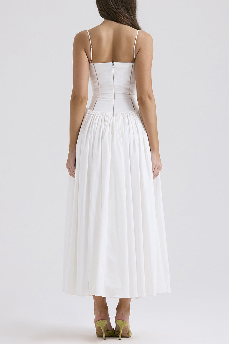 Elegant Solid Color Patchwork Square Neck Sling Dresses
