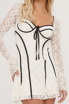 Sexy Solid Color Lace Lace Up Patchwork Square Neck A Line Dresses