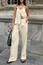 Sexy Solid Color Pocket Strap Design Halter Sleeveless Two Pieces