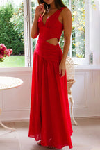 Sexy Solid Color Hollow Out V Neck Sleeveless Dresses