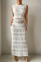 Sexy Solid Color Hollow Out O Neck Sleeveless Two Pieces