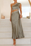 Sexy Solid Color Lace Irregular Sloping Shoulder One Step Skirt Dresses