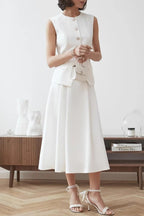 Celebrities Elegant Solid Color Buttons O Neck Sleeveless Two Pieces