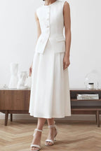 Celebrities Elegant Solid Color Buttons O Neck Sleeveless Two Pieces