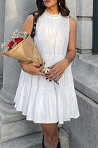 Casual Solid Color Patchwork Ruffle O Neck Sleeveless Dresses
