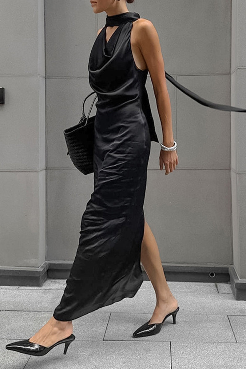 Sexy Solid Color Lace Up Halter One Step Skirt Dresses