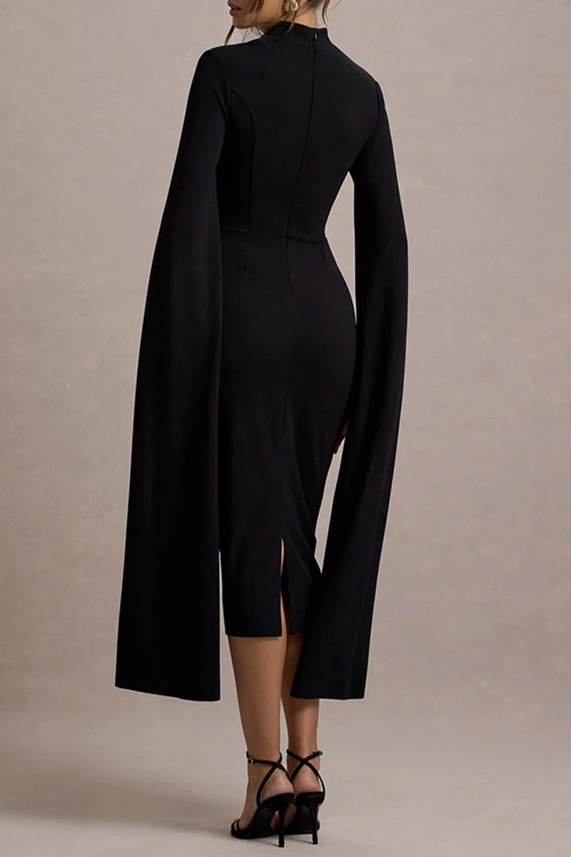 Sexy Elegant Solid Color Slit Zipper Half A Turtleneck Wrapped Skirt Dresses