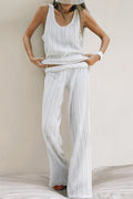 Casual Solid Color Potholes U Neck Sleeveless Two Pieces