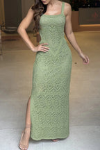 Sexy Solid Color Hollow Out Slit Square Neck One Step Skirt Dresses