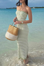 Sexy Stripe Weave Contrast Strapless Sleeveless Two Pieces