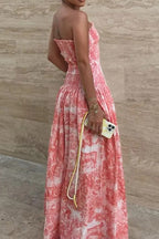 Sexy Floral Print Contrast Square Neck Sling Dresses