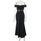 Off shoulder mesh patchwork ruched maxi dress  | Festival Outfits Women