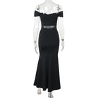 Off shoulder mesh patchwork ruched maxi dress  | Festival Outfits Women