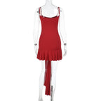 U neck solid knotted ruffle ruched cami mini dress  | Festival Outfits Women