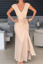 Dalia Boutique Floral Evening Dresses with Slit and Ruffles and V Neck Wear Edit