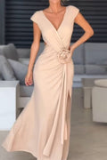 Dalia Boutique Floral Evening Dresses with Slit and Ruffles and V Neck Wear Edit