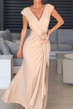 Dalia Boutique Floral Evening Dresses with Slit and Ruffles and V Neck Wear Edit