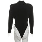 Turnover collar long sleeve lace hem bodysuit  | Festival Outfits Women