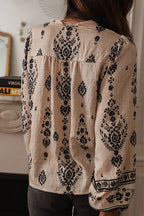 Celebrities Geometric Print Buttons Lotus Leaf Collar Tops