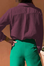 Casual Solid Color Hollow Out Turndown Collar Tops