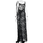 U neck flower applique lace backless cami maxi dress  | Festival Outfits Women