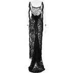 U neck flower applique lace backless cami maxi dress  | Festival Outfits Women