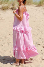Sexy Solid Color Ruffle Flounce U Neck Sling Dresses