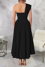 Casual Solid Color Slit Oblique Collar Long Dresses