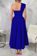 Casual Solid Color Slit Oblique Collar Long Dresses