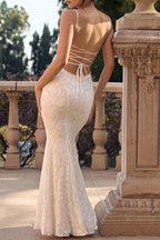 Sexy Backless Strap Design Square Neck Fishtail Dresses