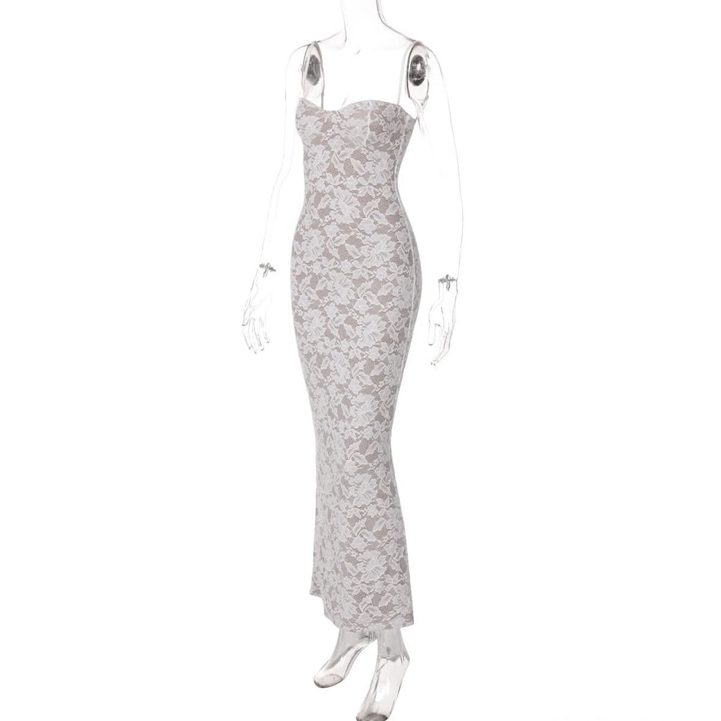 Sweetheart neck lace slit cami maxi dress  | Festival Outfits Women