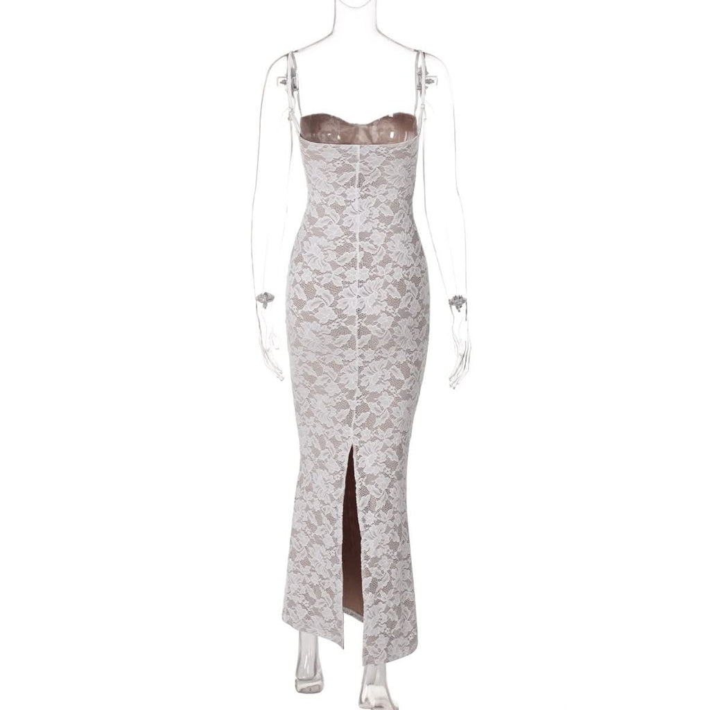 Sweetheart neck lace slit cami maxi dress  | Festival Outfits Women