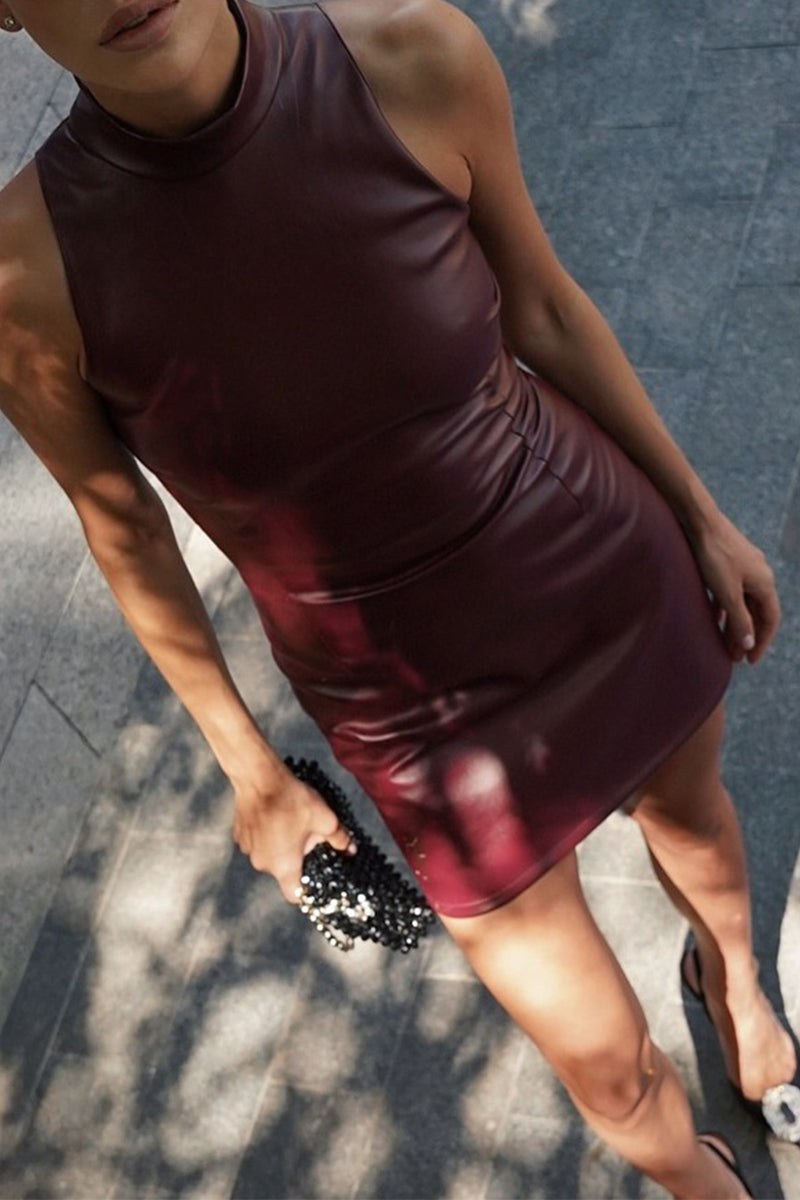 Sexy Solid Color Zipper Turtleneck Wrapped Skirt Dresses