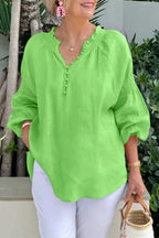 Casual Solid Color Buttons V Neck Tops