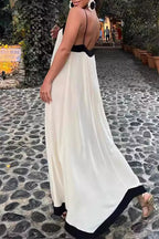 Casual Stripe Patchwork Contrast V Neck Sling Dresses