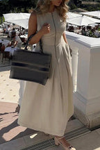Casual Street Solid Color Pocket Zipper O Neck Long Dresses