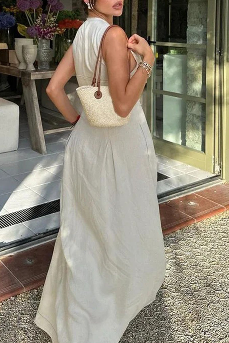 Casual Street Solid Color Pocket Zipper O Neck Long Dresses