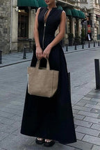 Casual Street Solid Color Pocket Zipper O Neck Long Dresses