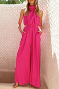 Casual Hollow Out Pocket Halter Loose Jumpsuits(4 Colors)