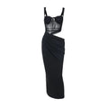 Hollow out mesh ruched cami cut out maxi dress  | Festival Outfits Women