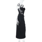 Hollow out mesh ruched cami cut out maxi dress  | Festival Outfits Women