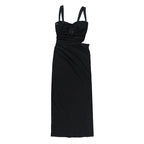 Hollow out mesh ruched cami cut out maxi dress  | Festival Outfits Women