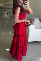 Casual Embroidered Hollow Out V Neck Sleeveless Dresses