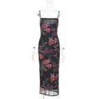 Flower print mesh cami maxi dress  | Festival Outfits Women