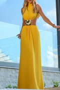 Sexy Solid Color Hollow Out Metal Accessories Trim Turtleneck Long Dresses