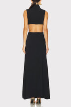 Sexy Solid Color Hollow Out Metal Accessories Trim Turtleneck Long Dresses